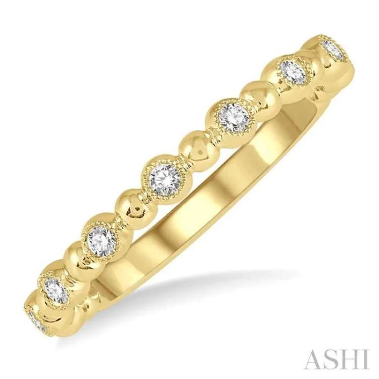 Engagement rings with intricate band design for women -1/6 ctw Ball Link Round Cut Diamond Stack Band in 14K Yellow Gold