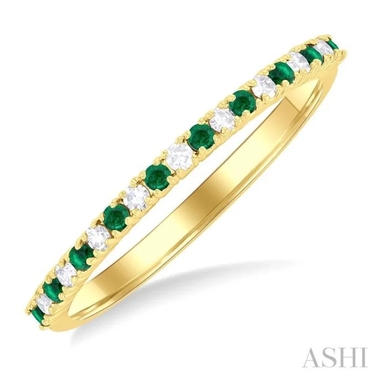 Custom-designed diamond engagement rings for women -1.35 MM Round Shape Emerald and 1/10 ctw Petite Round Cut Diamond Precious Stack Band in 10K Yellow Gold