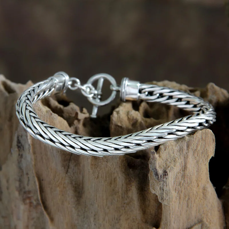 Adjustable gold bangles for women -Silver Serpent Sterling Silver Men's Bracelet