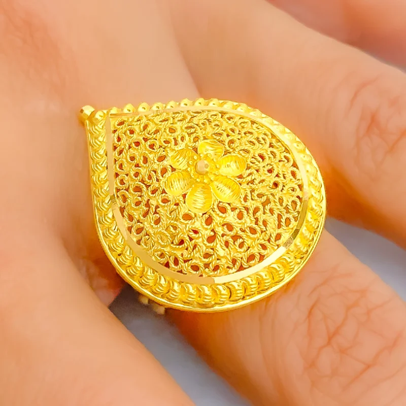 Women’s gold rings-Magnificent Floral Filigree 22k Gold Statement Ring