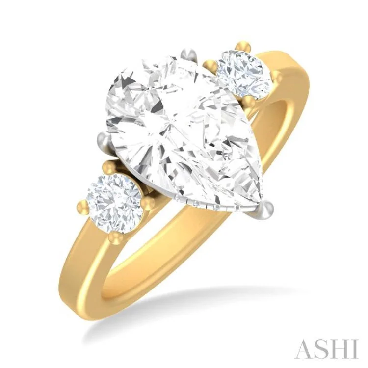 Simple engagement rings for women -1/2 ctw Tri-Mount Pear Shape Round Cut Diamond Semi Mount Engagement Ring in 14K Yellow and White Gold