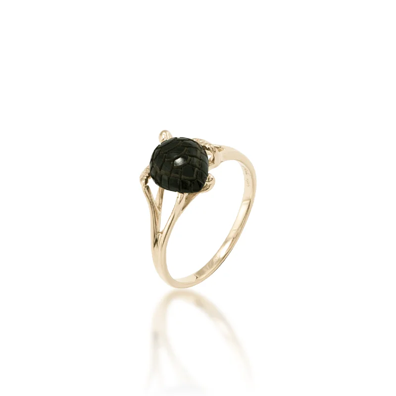 Women’s diamond wedding rings-Honu Black Coral Ring in Gold - 13mm