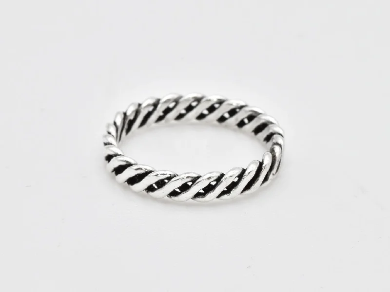 Women’s large diamond rings-Twisted Silver Band -  Braided Silver Ring - Silver Twisted Band Ring