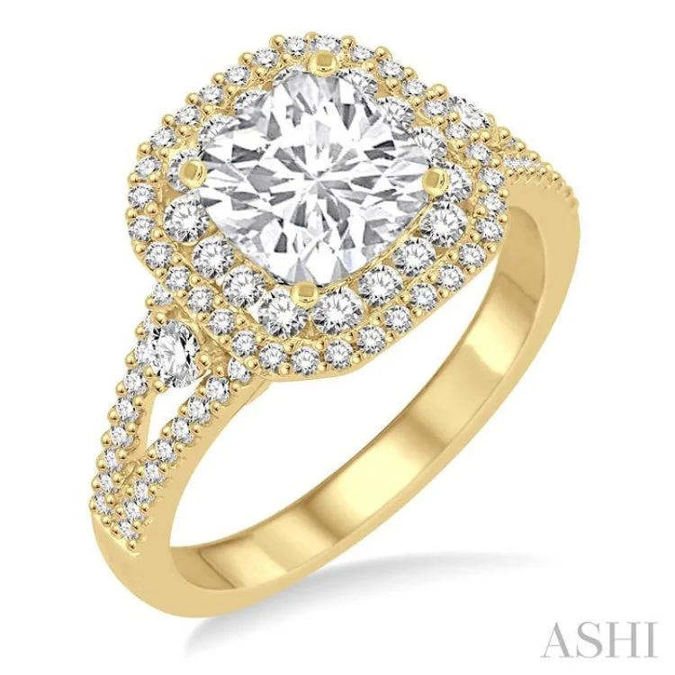 Art deco engagement rings for women -3/4 ctw Diamond Semi-mount Engagement Ring in 14K Yellow Gold