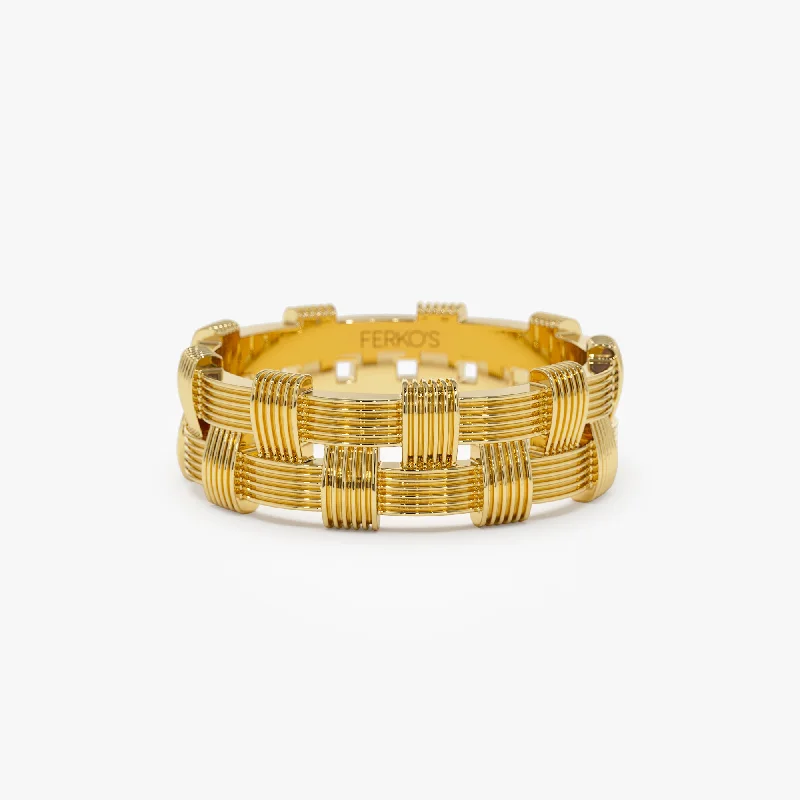 Women’s custom rings-14K Stackable Ribbed Woven Gold Ring