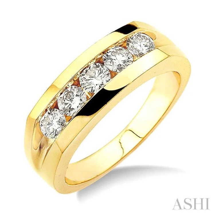 Engagement rings with two-tone band for women -1.00 ctw Round Cut Diamond Men's Ring in 14K Yellow Gold