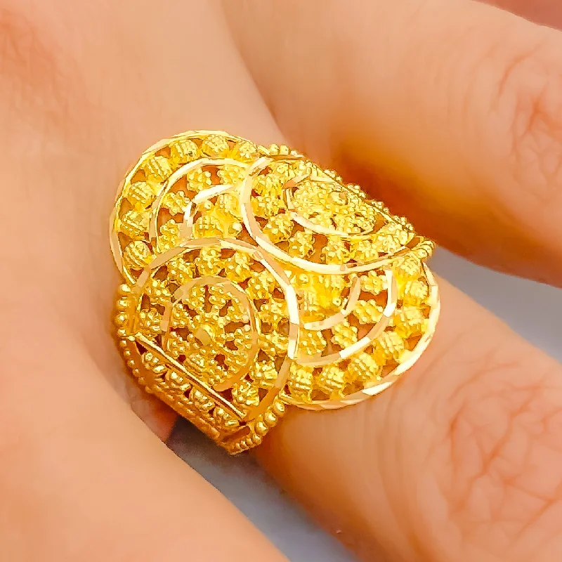 Women’s solitaire rings-Intricate Elevated Floral 22K Gold Ring