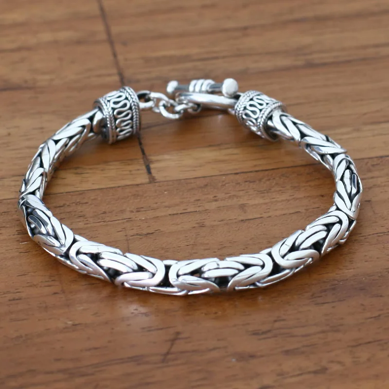 Women's bangles for the office -Men's Sterling Silver Dragon Chain Bracelet