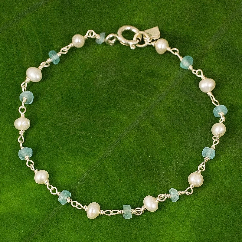 Trendy stackable bracelets for women -Morning Blue Apatite Link Bracelet