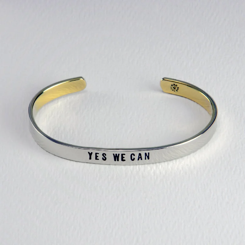 Boho style women's bangles -Yes We Can Mixed Metals Cuff Bracelet