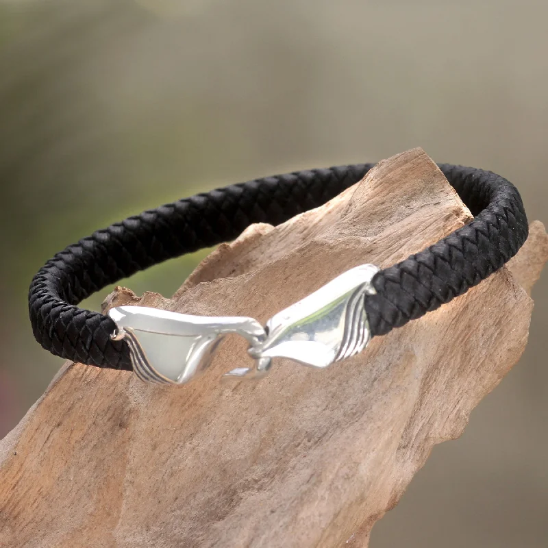 Big circle bangles for women -Undercurrents Silver & Leather Bracelet