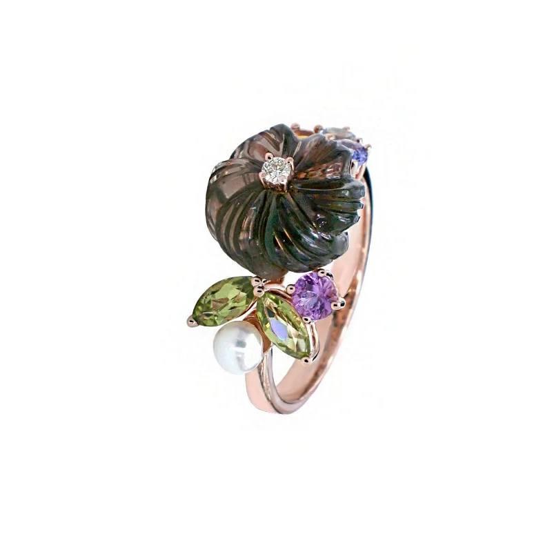 Women’s halo diamond rings-Carved Floral Ring