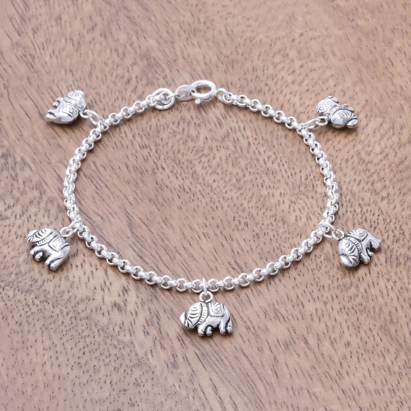 Pairing suggestions for women's bracelets -Elephant Marvel Sterling Silver Elephant Charm Bracelet from Thailand