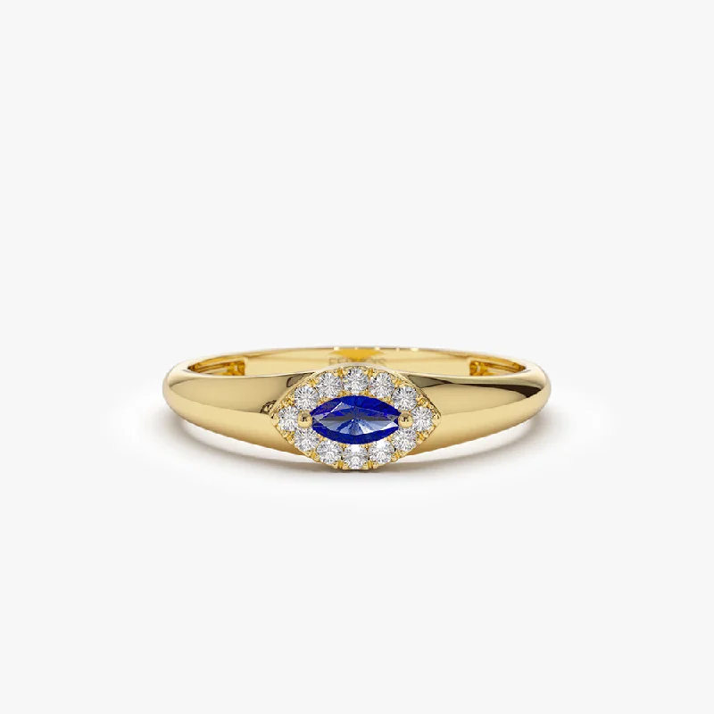 Women’s diamond wedding rings-14k Marquise Sapphire Ring in Halo Setting