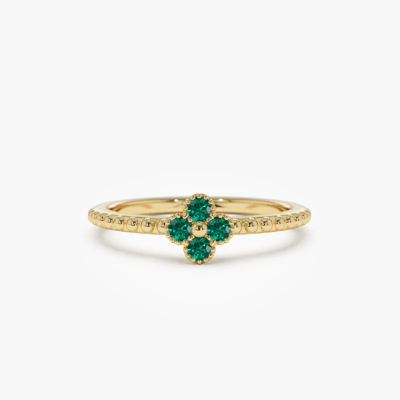 Women’s gold plated rings-14k Emerald Clover Ring