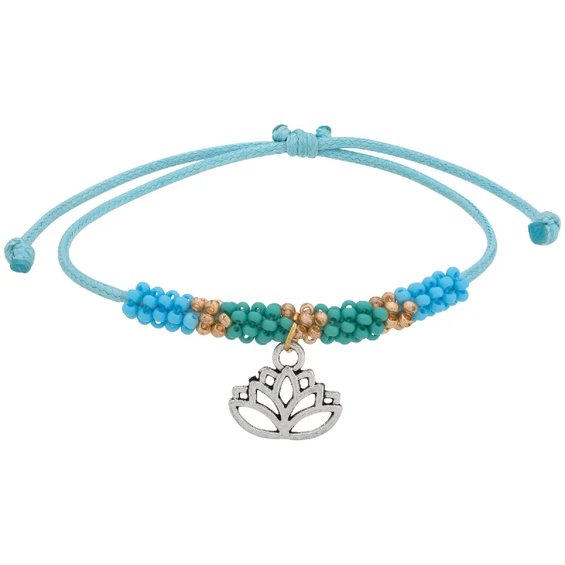 Adjustable gold bangles for women -Beaded Lotus Aqua Bracelet!