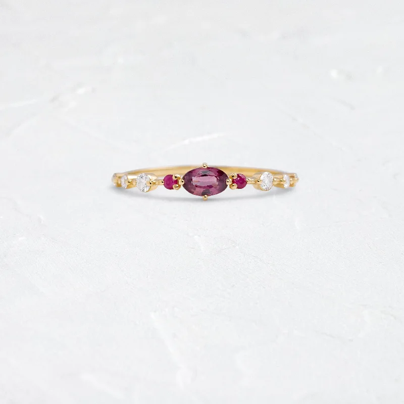 Women’s heart diamond rings-Scattered Distance Band, Magenta Sapphire