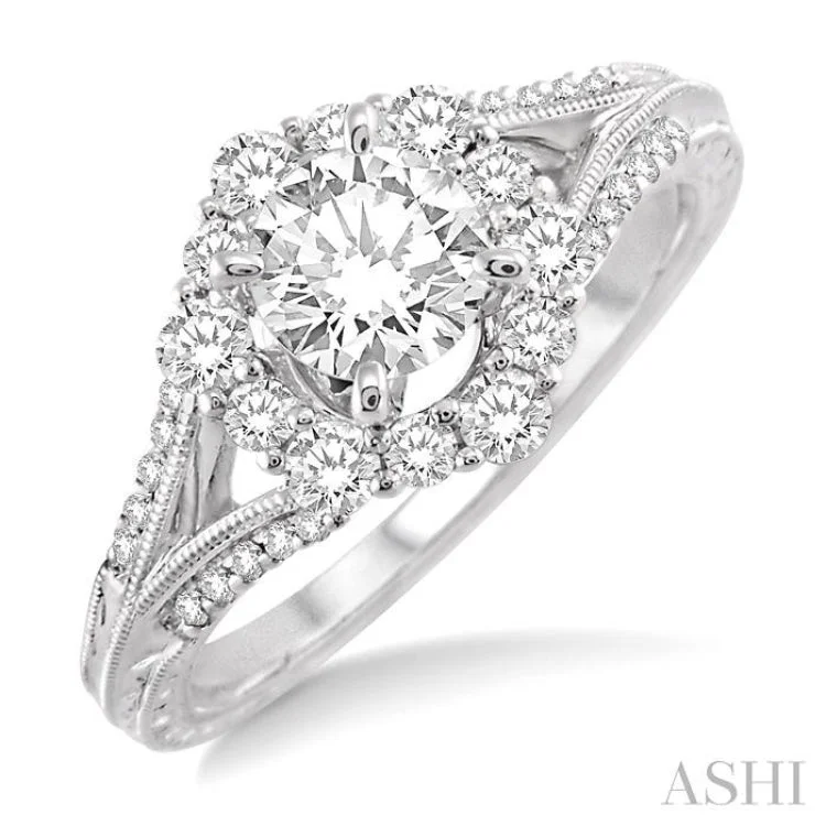 Luxury engagement rings for women -3/8 ctw Diamond Semi-Mount Engagement Ring in 14K White Gold