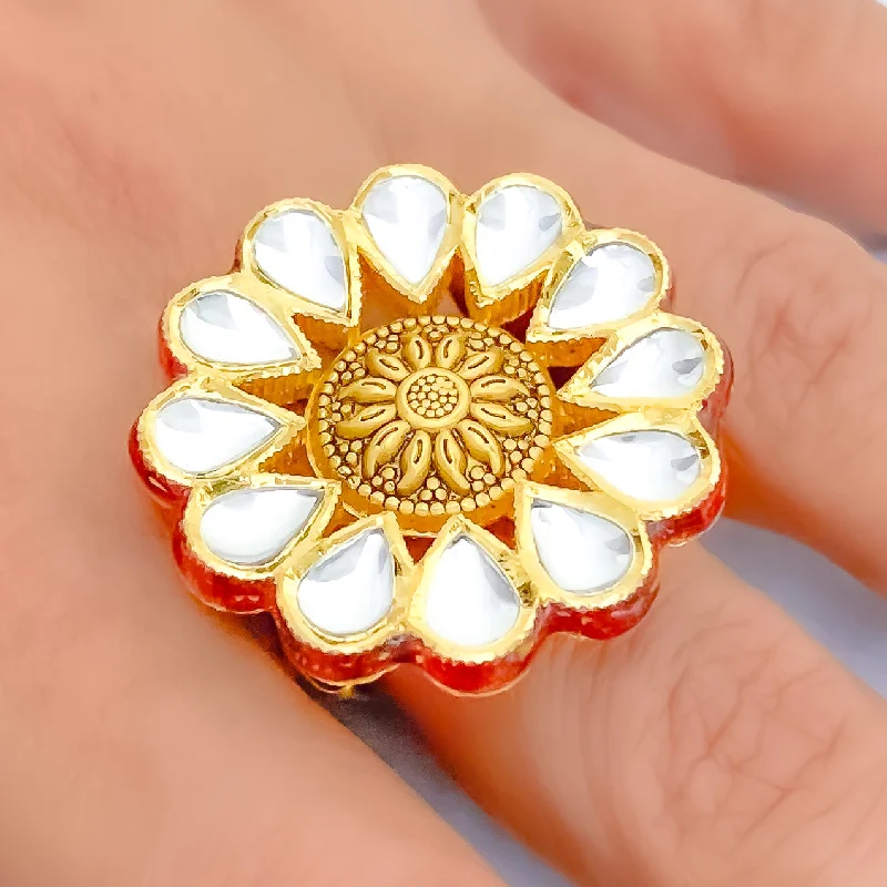 Women’s birthstone rings-Delightful Decadent Flower 22k Gold Antique Finish Ring