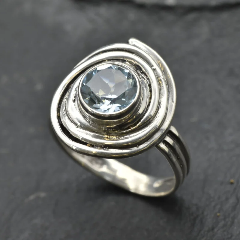 Women’s wedding set rings-Blue Spiral Ring - Natural Blue Topaz, Swirl Topaz Ring