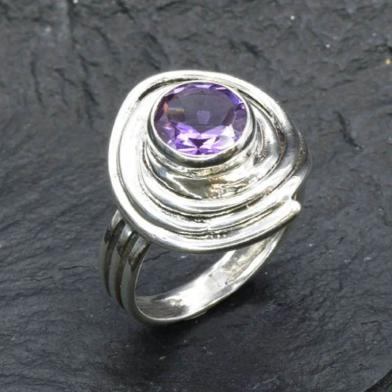 Women’s cocktail diamond rings-Amethyst Ring - Purple Swirl Ring - Vintage Spiral Ring