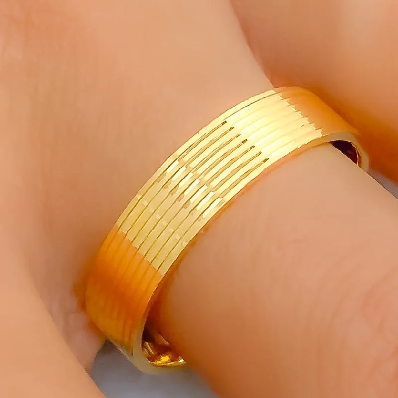 Women’s engagement rings-Posh Contemporary 22k Gold Striped Band