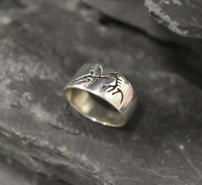 Women’s celestial rings-Wide Silver Band - Ancient Hunter Ring - Solid Silver Ring