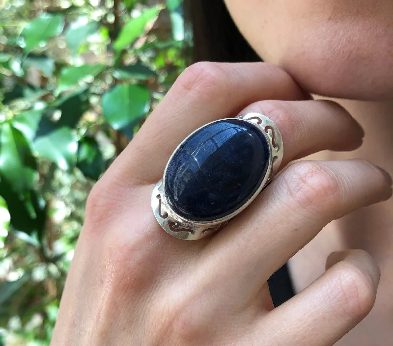 Women’s aquamarine rings-Sodalite Ring - Large Blue Ring - Vintage Statement Ring