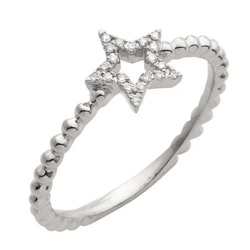 Custom engagement rings with initials for women -14KW 0.10CTW DIAMOND OPEN STAR DESIGNER RING