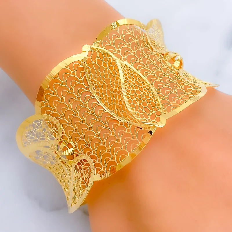 Big round bangle for women -Imperial Netted Marquise 21K Gold Bangle Bracelet