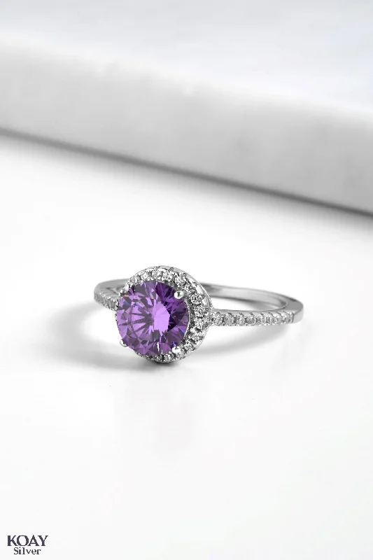 Women’s colorful gemstone rings-Zircon Ring (064-Purple)