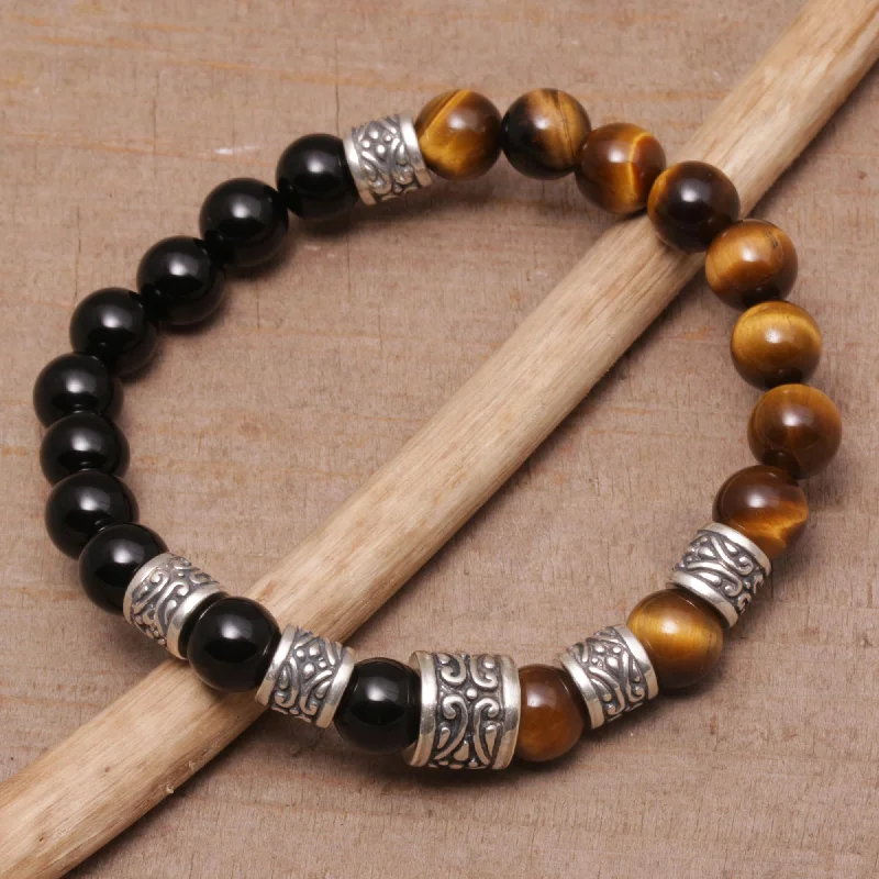 Women's bangles with heart designs -Batuan Renaissance Men's Silver & Tiger's Eye Onyx Bracelet