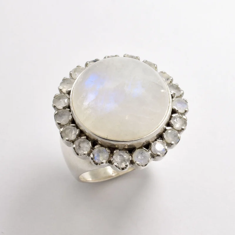 Women’s eternity rings-Moonstone Statement Ring - Large Round Ring - White Victorian Ring