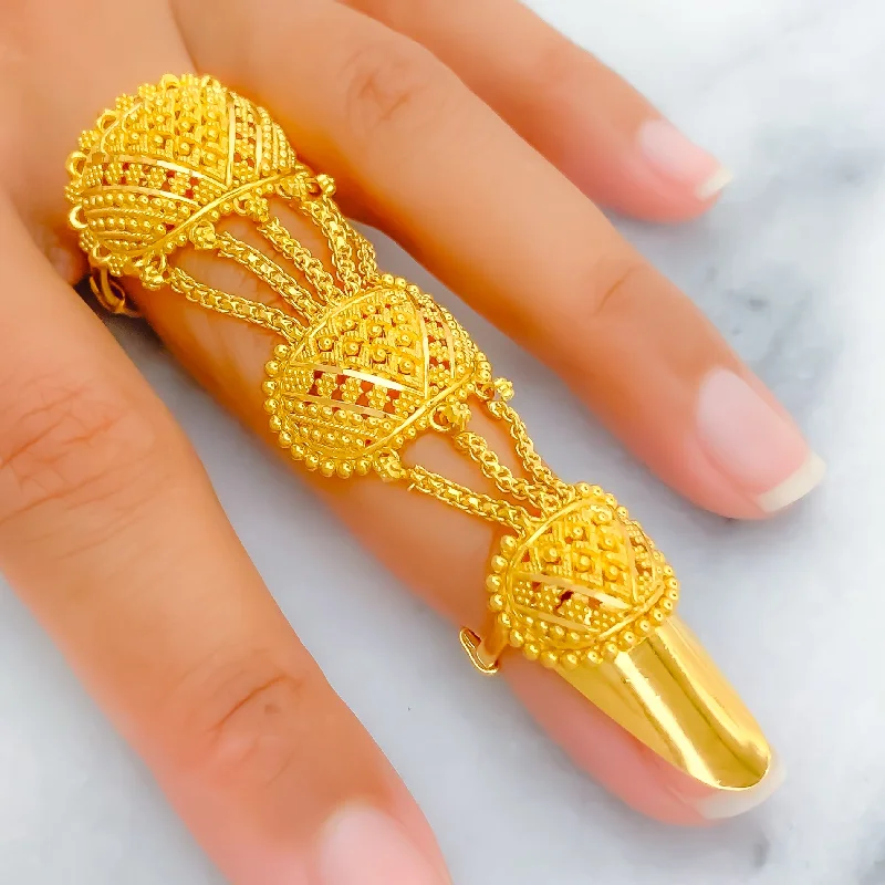 Women’s affordable engagement rings-Gorgeous Beaded 22k Overall Gold Finger Ring