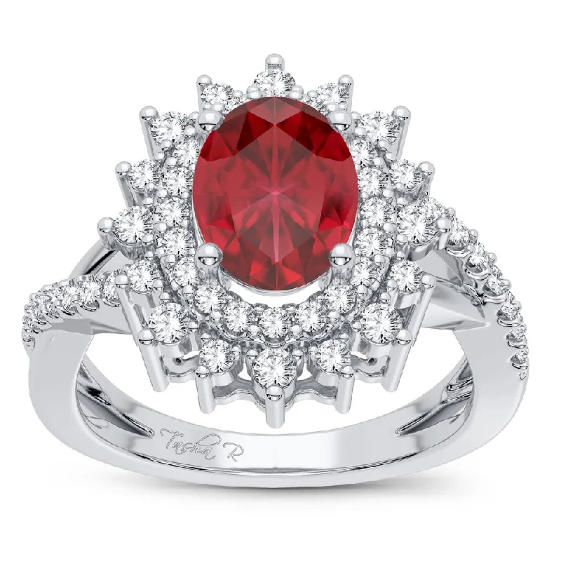 Engagement rings with pear-shaped diamond for women -14K 0.70CT Diamond Ruby Ring