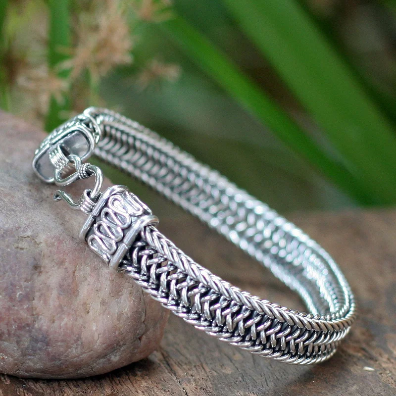 Affordable women's bracelets -Kingdom Men's Silver Woven Chain Bracelet