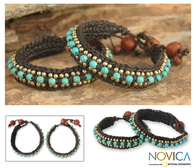 Women's bangles with infinity design -Tribal Chic Calcite Brass & Wood Beaded Bracelet