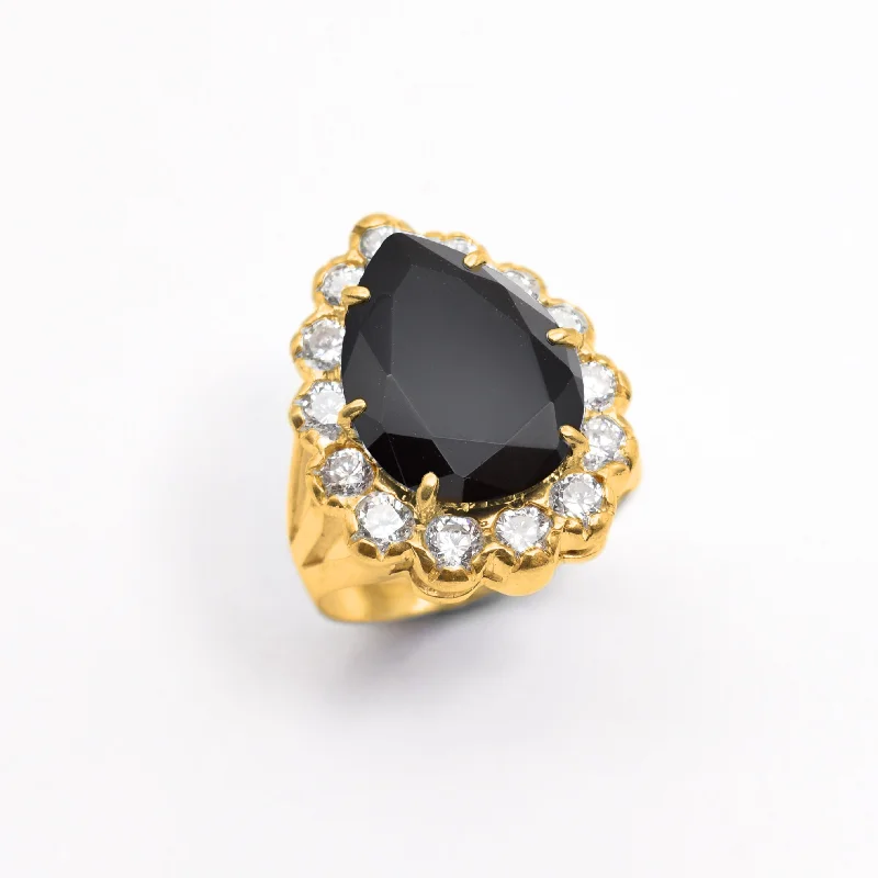 Women’s adjustable rings-Real Onyx Ring - Black Statement Ring - Princess Cocktail Ring