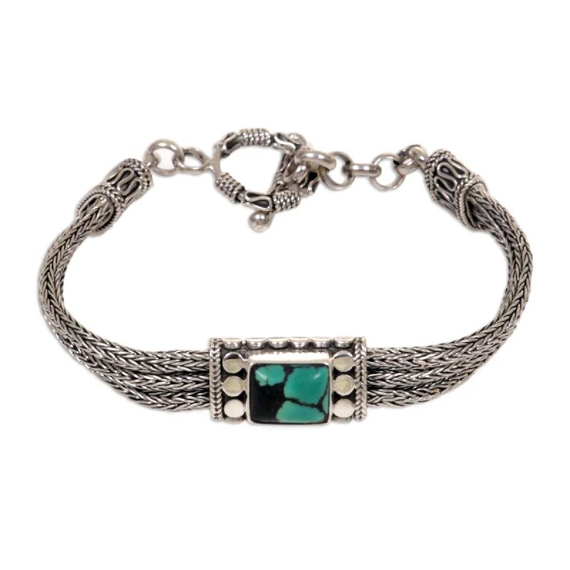 Women's bangles for the office -Java Style Silver & Turquoise Chain Bracelet