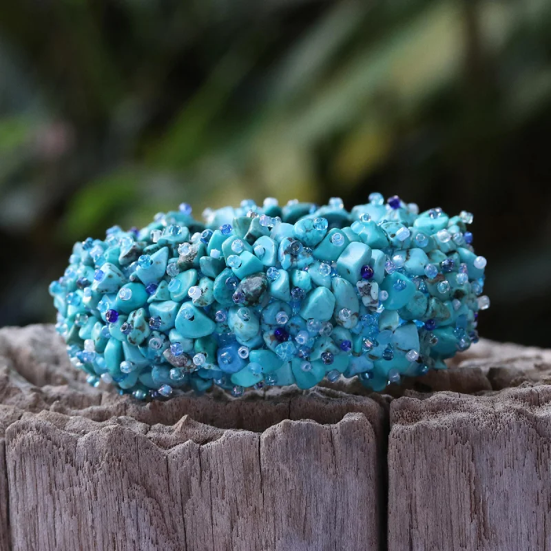 Minimalist women's bangles -Beauty in Blue Turquoise Glass Beaded Bracelet