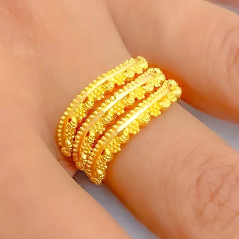 Women’s eternity diamond rings-Striking Triple Layered 22K Gold Spiral Ring