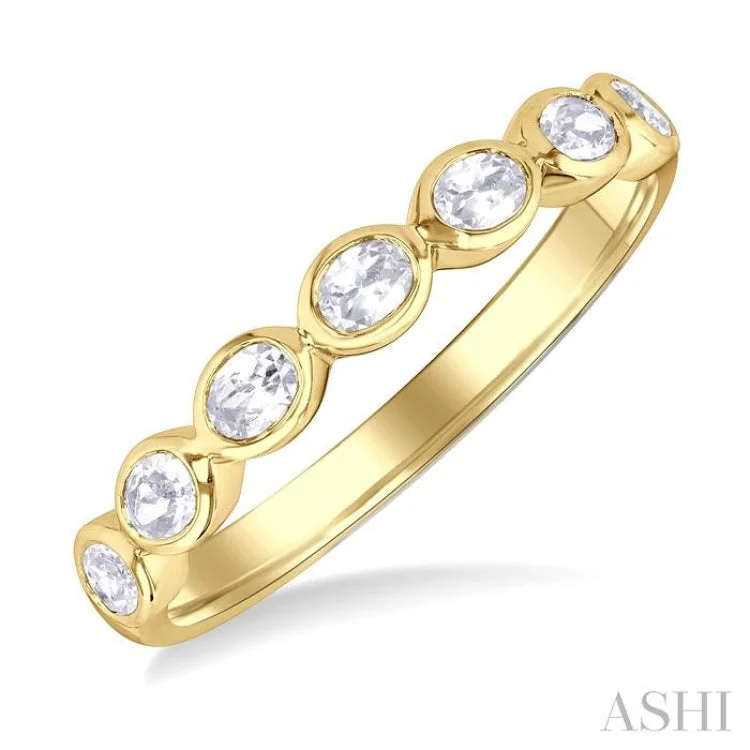 Elegant engagement rings for women -3/4 ctw East-West Set Oval Cut Bezel Diamond Stackable Fashion Band in 14K Yellow Gold