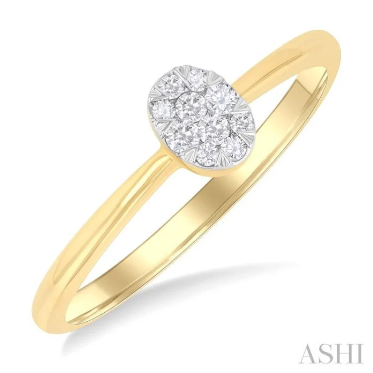 Simple engagement rings for women -1/10 ctw Lovebright Petite Oval Shape Round Cut Diamond Fashion Ring in 10K Yellow Gold