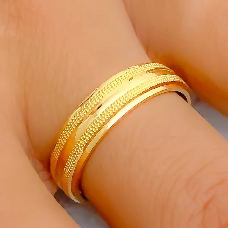 Women’s wedding rings-Opulent Parallel Striped 22k Gold CZ Band