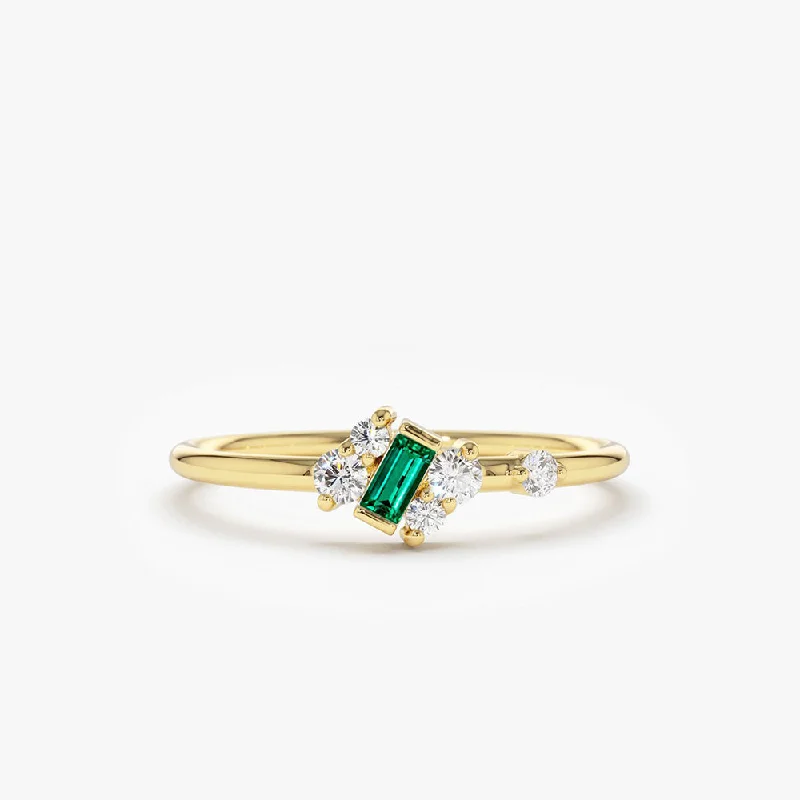 Women’s large diamond rings-14k Slanted Baguette Emerald Ring