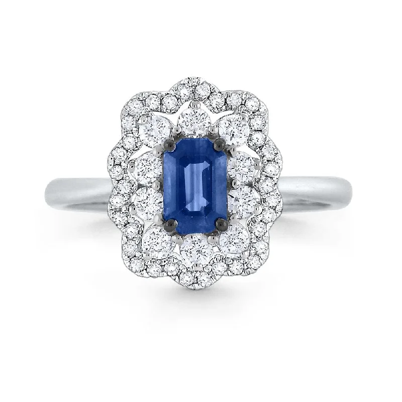 Vintage diamond engagement rings for women -Blue Sapphire & Diamond Ring Set in 14 Kt. Gold