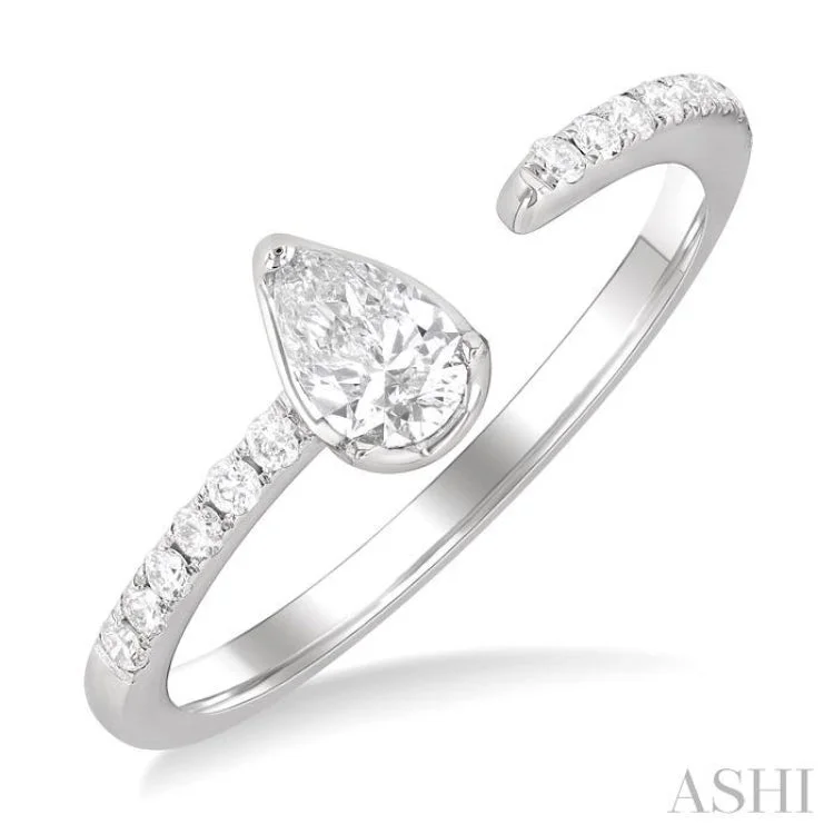 Unique engagement rings for women -3/8 ctw Pear and Round Cut Diamond Fashion Open Ring in 14K White Gold