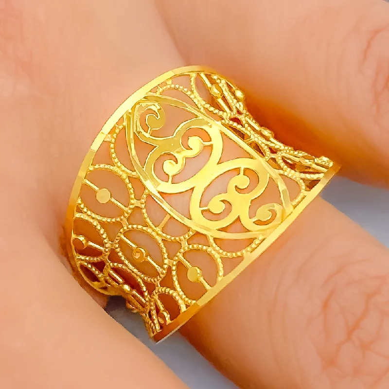 Women’s emerald rings-Geometric Intricate 21k Gold Ring