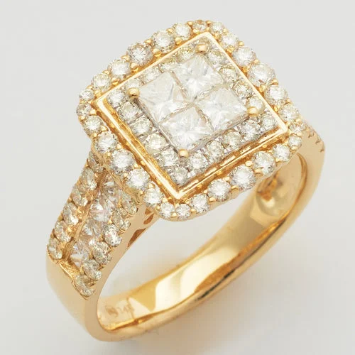 Engagement rings with side stones for women -14KY 2.00CTW PC DIAMOND QUAD HEAD RING W/SQUARE