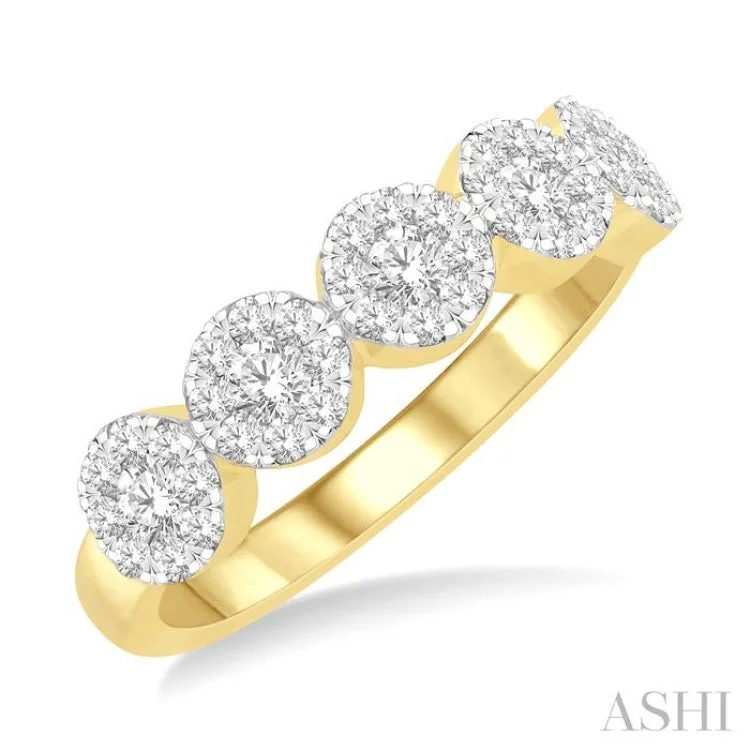 Engagement rings with unique settings for women -3/4 ctw 5-Stone Lovebright Round Cut Diamond Ring in 14K Yellow & White Gold